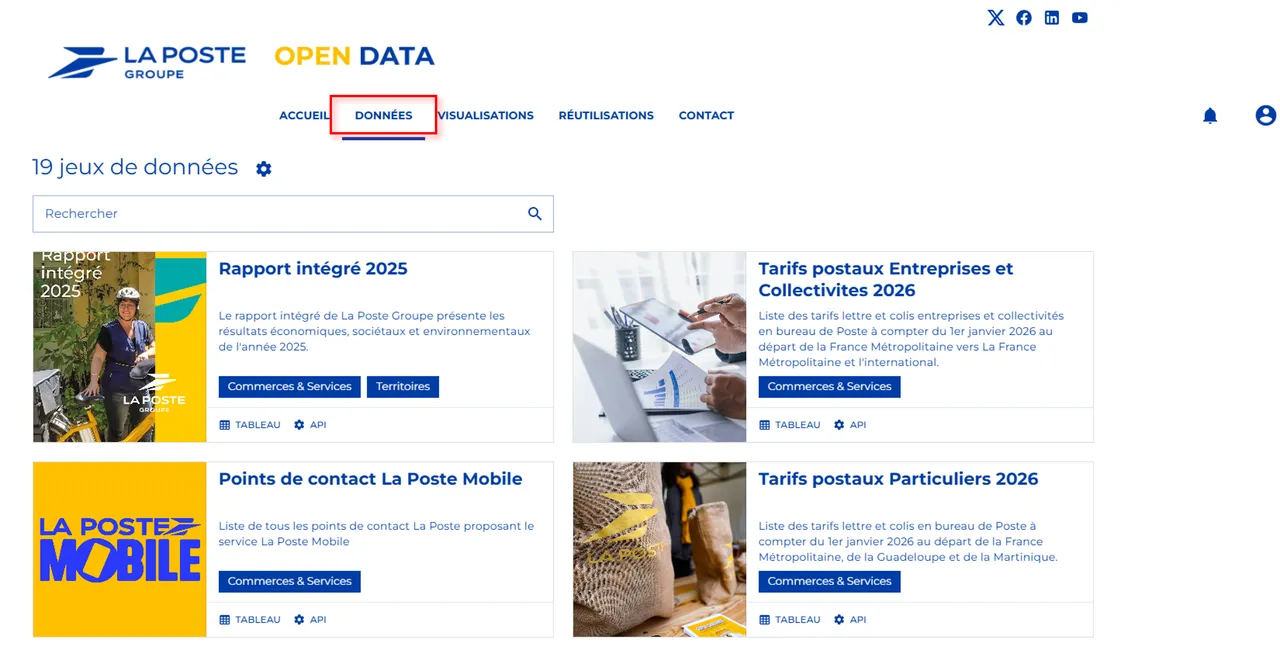 Catalogue des données