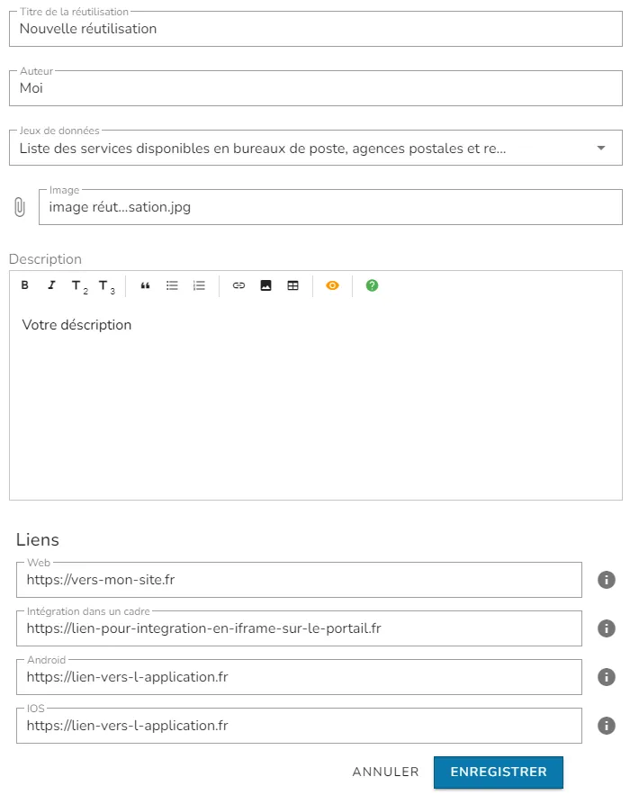 Formulaire d'une réutilisation