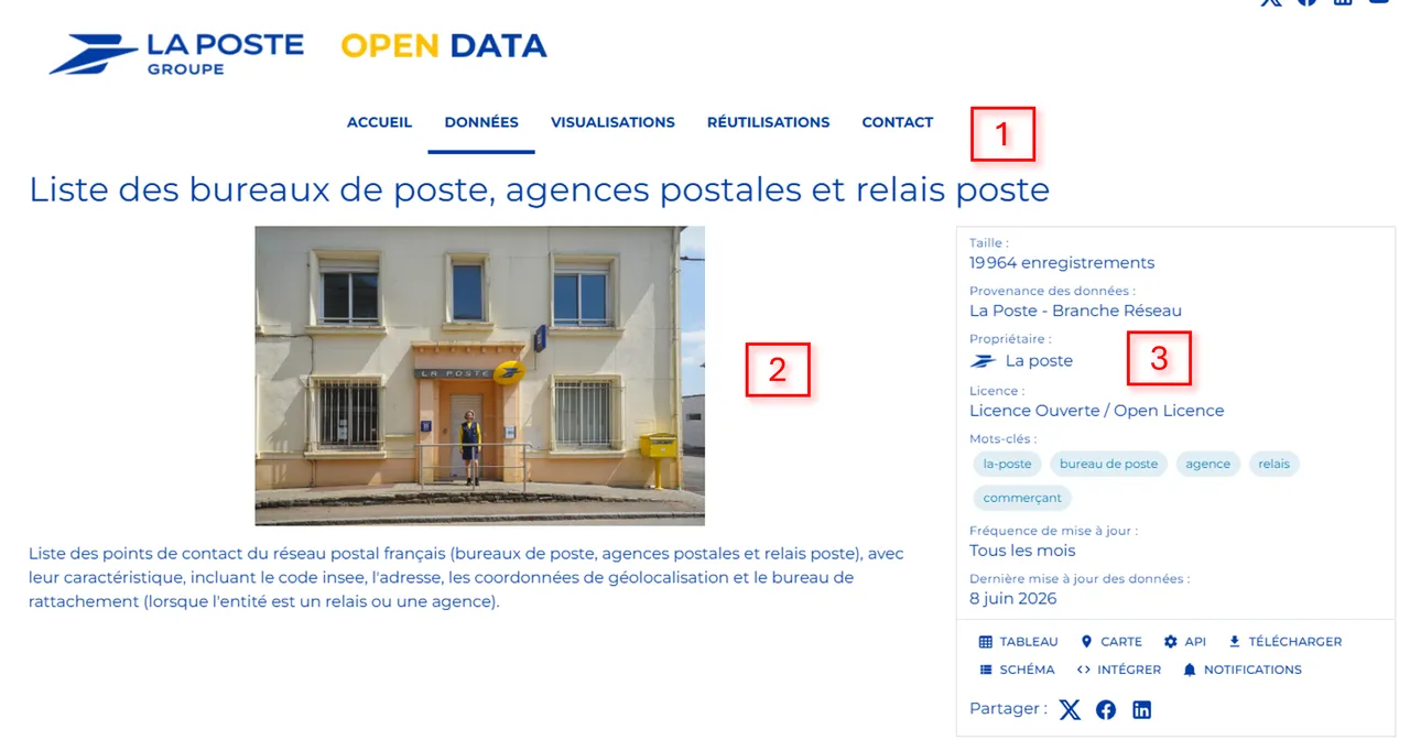 Page d'un jeu de données